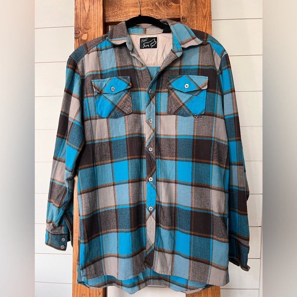 FOX Racing Plaid Flannel Shirt Turquoise/Brown